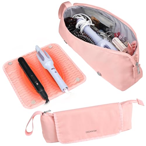 Dadanism Heat-Resistant Hair Tool Travel Bag with Removable Mat, Pink
