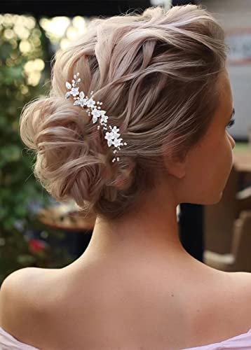 Silver Wedding Hair Pins Set with Pearl & Flower Clips - 12 Pieces
