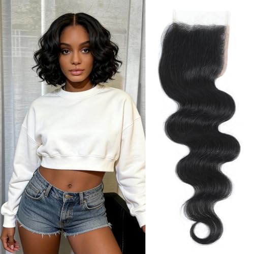 12A Brazilian Body Wave Hair Closure 4x4 Lace 10 Inch Natural Black