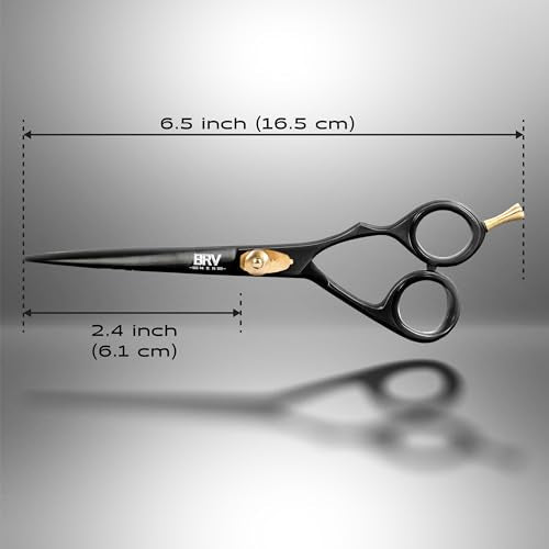 BRV MEN Razor Sharp Hair Scissors 6.5" Hammer Forged, Hand Sharpened, 100% Stainless Steel, Right-Handed, Black