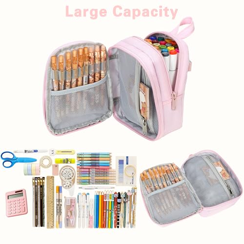 Large Capacity Kids Mini Backpack Pencil Case with Keychain - Pink