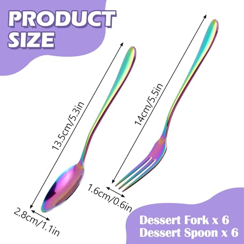 RETON 12-Piece Rainbow Dessert Forks and Spoons Set, Mini Stainless Steel Silverware