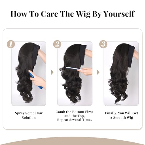 Ninroc 22in Black Headband Wig - Long & Body Wave, Synthetic, No Glue