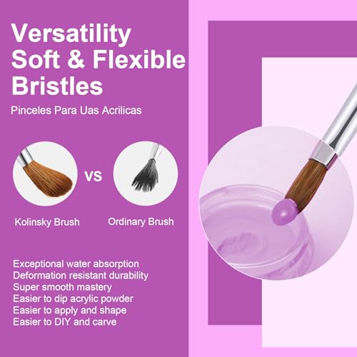 Kolinsky Nail Brush Set - 4PCS Acrylic Nail Art Brushes (Sizes 6/8/12/16)