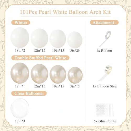 Double Stuffed Pearl White Balloon Arch Kit for Weddings & Showers