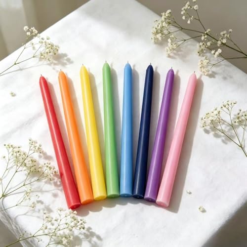10-Inch Rainbow Taper Candles - 8 Pack, Dripless & Unscented