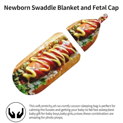 Funny Food Swaddle Blanket and Beanie Hat Set for Newborns