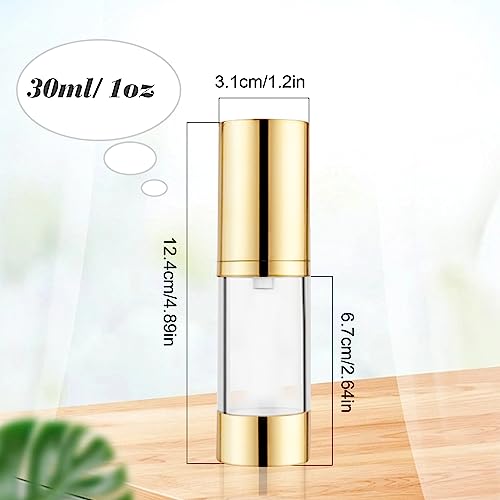 4 Pack 30ml Clear Plastic Airless Pump Bottles with Gold Dispenser for Cosmetics & Skincare