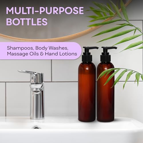 BRIGHTFROM Amber 8 OZ Refillable Plastic Lotion Pump Bottles Pack of 3