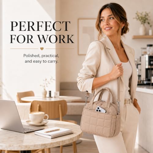 LEDAOU Quilted Insulated Lunch Bag for Women - 9L Tote with Strap