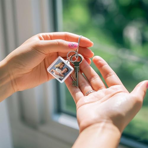 40Pcs Clear Acrylic Photo Frame Keychains - 4x4CM Double-Sided