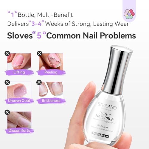 SAVILAND 3-in-1 Nail Dehydrator, Primer & Nourishing Base for Long-Lasting Manicures