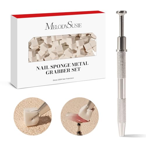 MelodySusie 100Pcs Nail Sponges with Grabbing Pen for Ombre Art