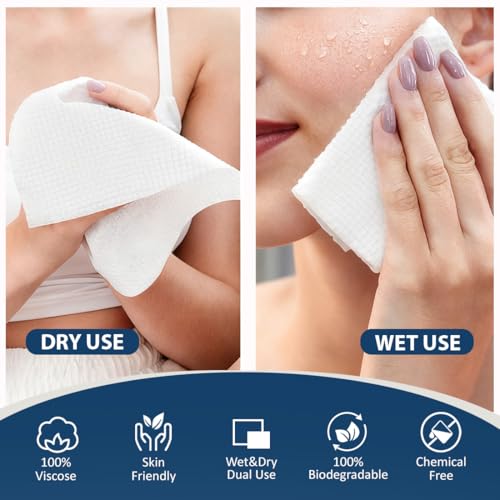 GLIMGLINT Disposable Face Towels - Pack of 200, Soft & Reusable Makeup Wipes