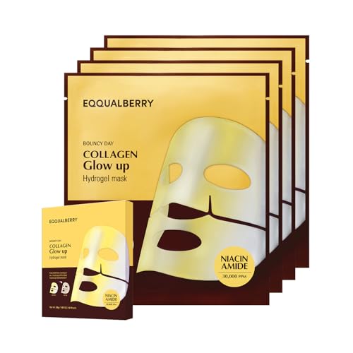 EQQUALBERRY Glow Up Collagen Mask with Niacinamide - Brightening & Radiance Boosting, 4 Sheets
