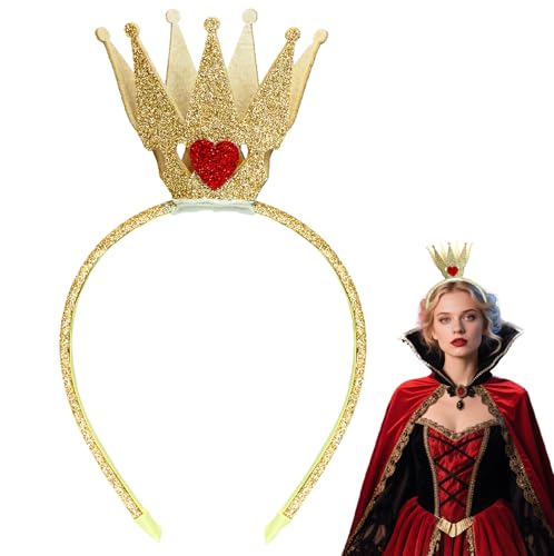 Queen Hearts Princess Crown Headband - Red Heart Tiara for Women Costume & Party