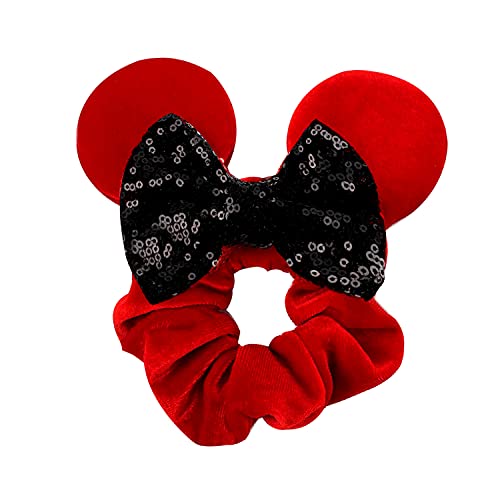 JOYFISCO Mouse Ear Scrunchies - 3 Pack Velvet Sequin Bow Hair Ties