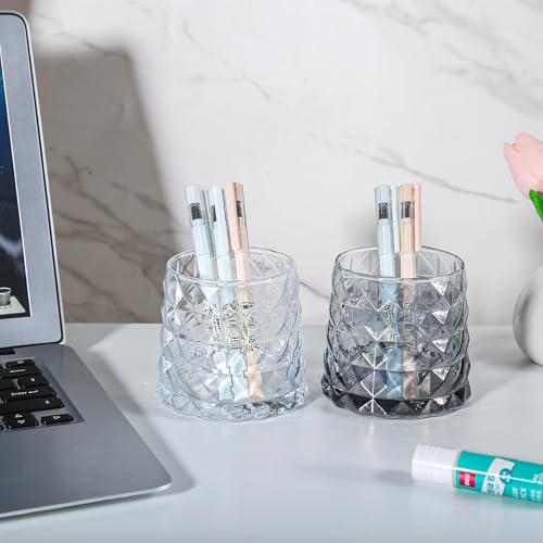 DASITON Glass Makeup Brush Holder, Amber Diamond Pattern Vanity Organizer