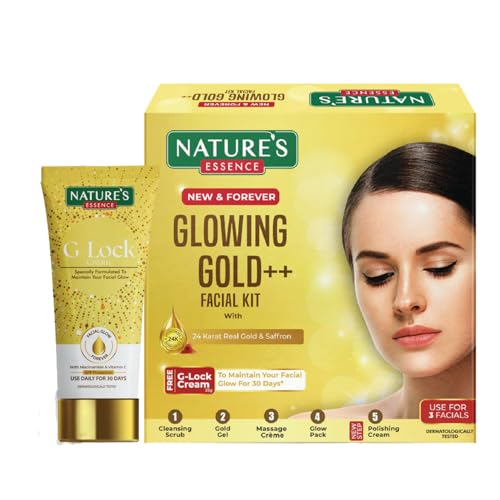 NATURES ESSENCE Glowing Gold Facial Kit with De-Tan Mask & Gold Scrub, 75g