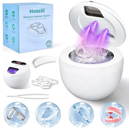 Hossili Upgraded Ultrasonic Retainer Cleaner, 200ML Dental Pod - White