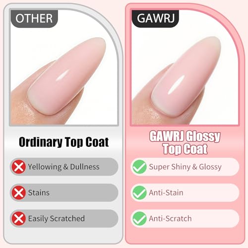 GAWRJ Gel Base and Top Coat Set - No Wipe, 15ml Each, Long Lasting