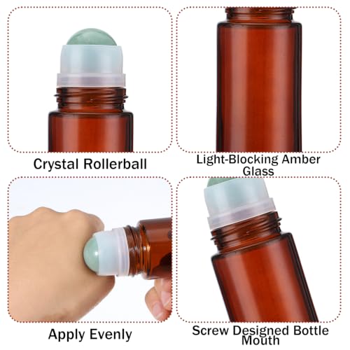 Green Crystal Roller Ball Amber Glass Roll On Bottles - 2 Pack, 1.7oz for Essential Oils & Skincare
