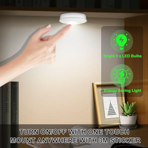 BIGMONAT LED Puck Lights - Battery Operated Touch Lights, 3-Pack