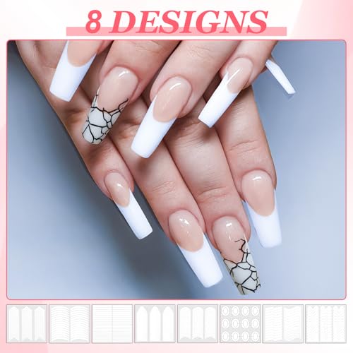 64 Sheets Self-Adhesive French Tip Nail Stickers - 8 Shapes