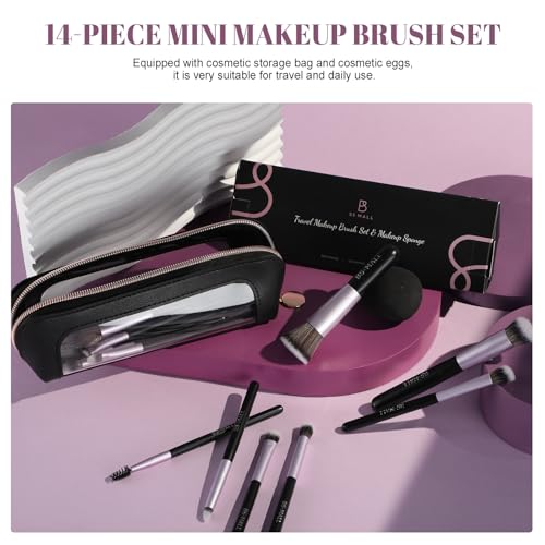 BS-MALL 14 Pcs Makeup Brush Set with Travel Case - Versatile Tools for Foundation, Eyeshadow, and Blush