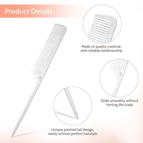 Stainless Steel Rat Tail Comb for Hair Styling & Sectioning