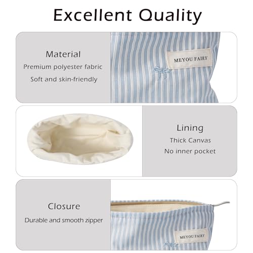 RSRSLEII Striped Makeup Bag for Women - Blue Stripe Travel Pouch