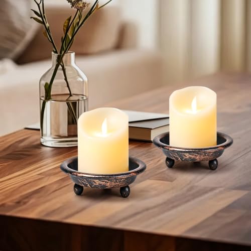 Vintage Metal Pillar Candle Holder Set of 2 with Tray