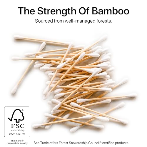 Sea Turtle Bamboo Cotton Swabs - 1000 Count Organic Biodegradable Buds