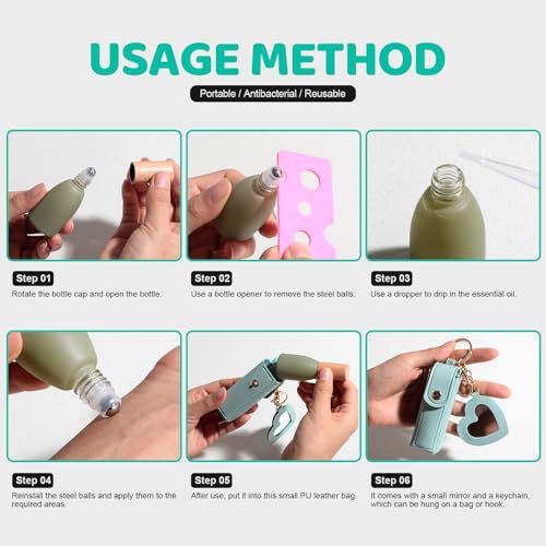 JPNK 10ml Essential Oil Roller Bottles with Stainless Steel Balls & Portable Bag – Refillable Aromatherapy & Perfume Roll-On Set