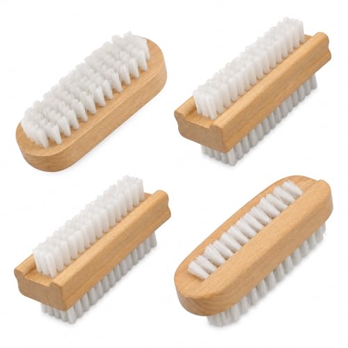 4 Pcs Wooden Nail Brush Set - Two-Sided Cleaning Brushes for Nails
