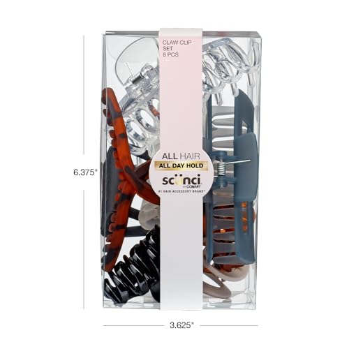 Conair Scünci 8-Piece Claw Clips Set for Thick Hair - Neutral Colors, Variation: Neutral / 8 Count