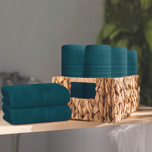 BOUTIQUO 12-Piece Ultra Soft Cotton Washcloths Set - 12x12 Inch Teal Face Towels, Multipurpose & Quick Dry
