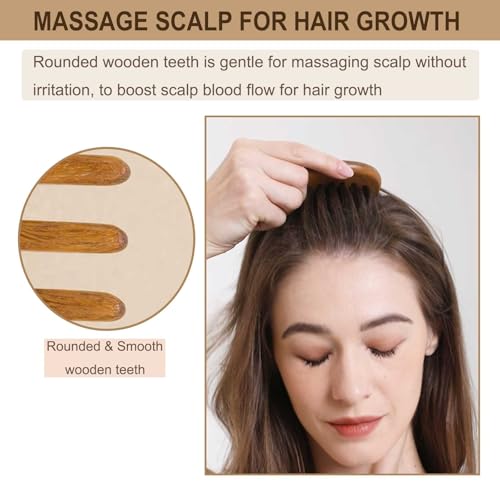 Wide Tooth Wooden Comb for Scalp Massage – Green Sandalwood