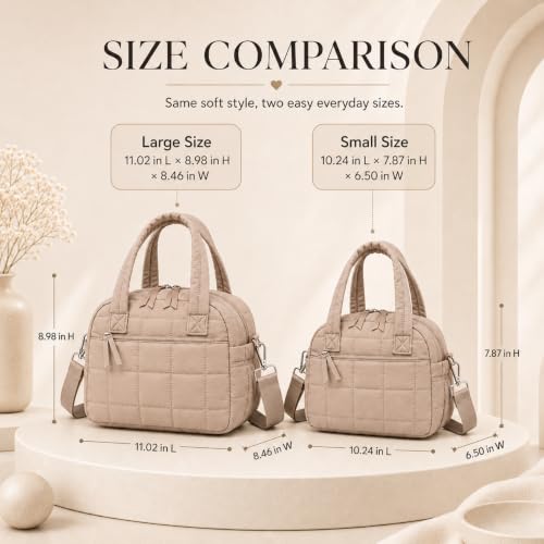 LEDAOU Quilted Insulated Lunch Bag for Women - 9L Tote with Strap