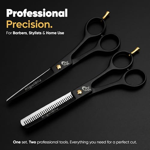 RIGELBLU 6.5 Inch Professional Hair Thinning & Cutting Shears Set - Salon & Home Use