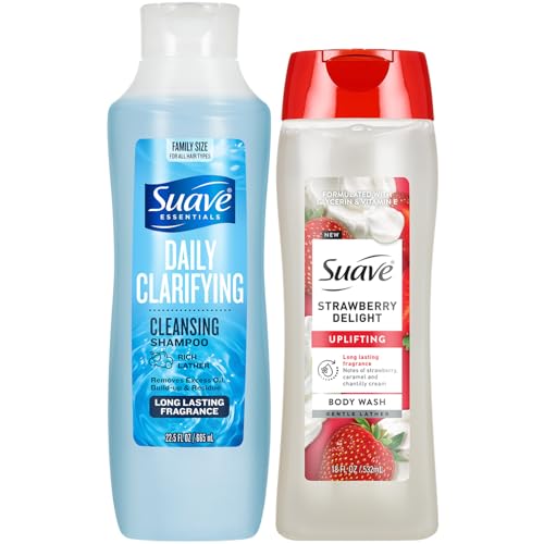 Suave Daily Clarifying Shampoo and Strawberry Delight Body Wash Bundle