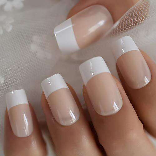 EchiQ Medium Square Press-On Nails - Nude French Tips, 24pcs