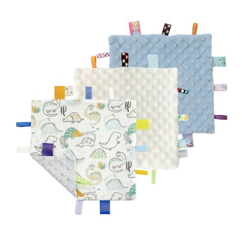 CREVENT Soft Security Blanket for Babies - 10"x10" Dinosaur Design