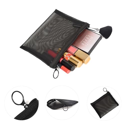 Patu Mesh Makeup & Cosmetic Organizer Bags M A6 (6.5" x 5.5"), 5 Pack Travel Storage Pouches Black