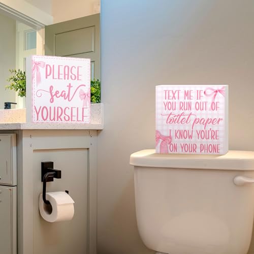 Farmhouse Bathroom Signs - 2 Pcs Please Seat Yourself Wall Art
