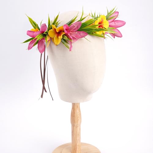 Hawaiian Flower Crown - Tropical Silk Floral Headband for Luau Parties