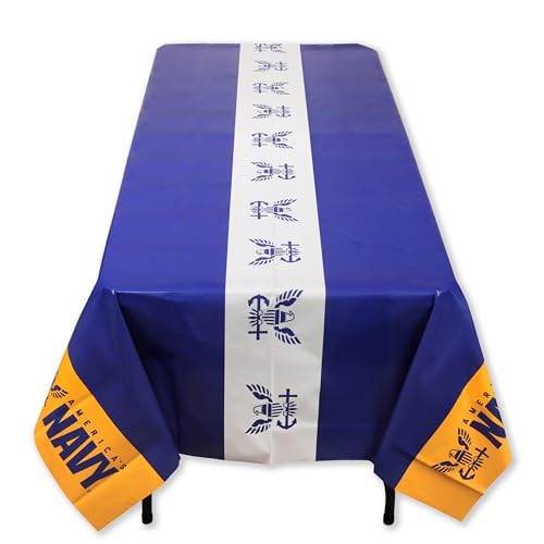 U.S. Navy Premium Disposable Tablecloth - 9ft x 4.5ft Party Cover