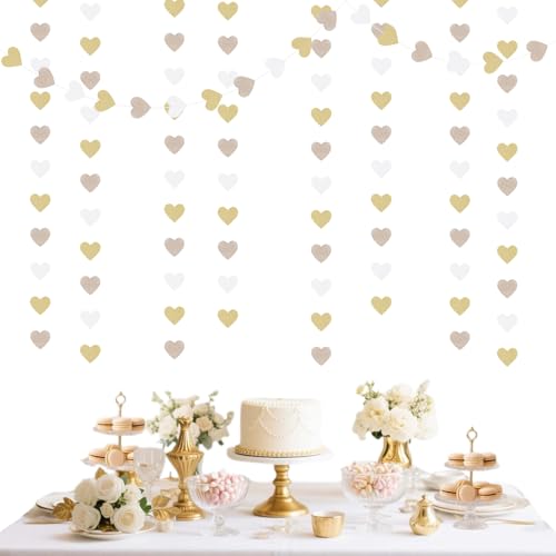 White Gold Champagne Heart Garland - 52ft Bachelorette Party Decor