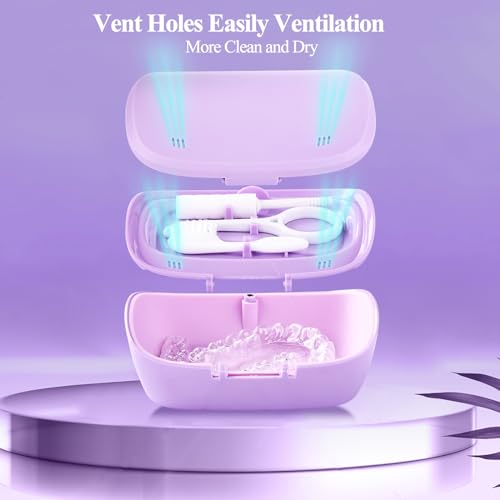 Purple Double Layer Retainer Case with Mirror & Accessories - Longmon