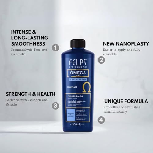 Felps Professional Omega Zero Resistance Nanoplastia Treatment, Zero Formaldehyde Hair Straightening, with Macadamia Oil, 3.38 fl.oz Mini